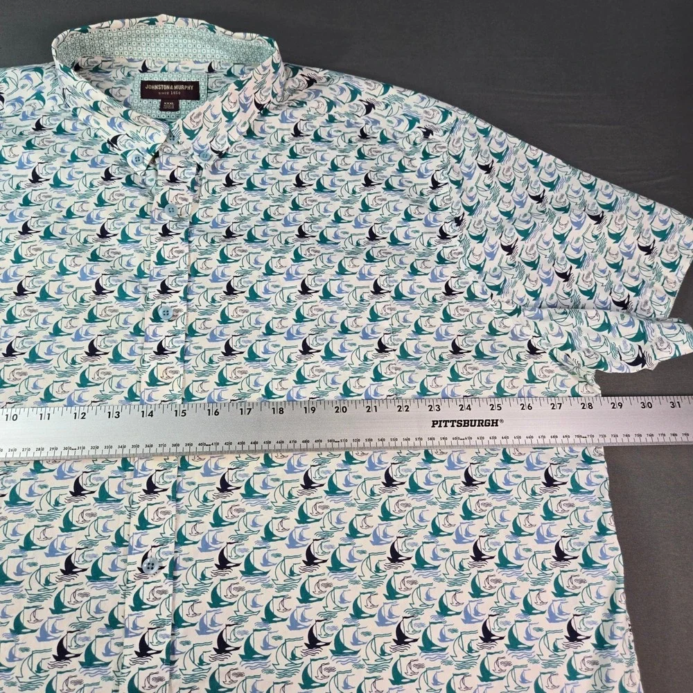 Johnston & Murphy Men's Sz XXXL Sailboat Nautical Print Cotton Button Down Shirt